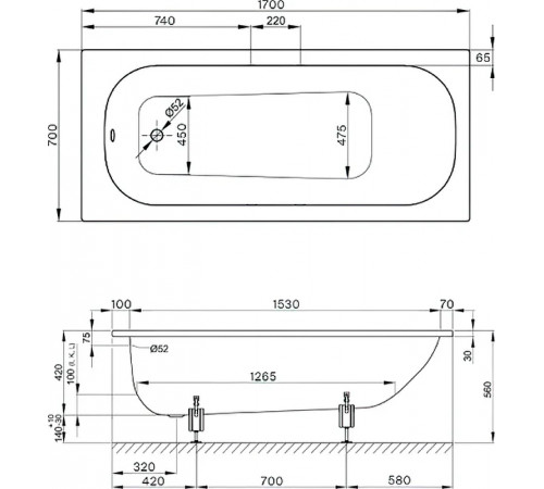 Стальная ванна Bette Form 170х70 2945-000ADPLUS без антискользящего покрытия