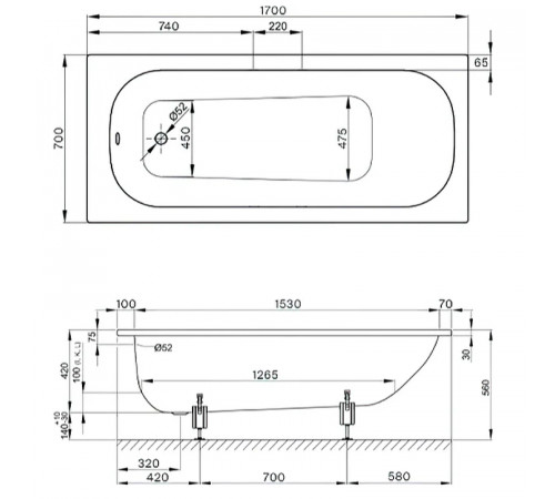 Стальная ванна Bette Form 170x70 2945-000 AD PLUS AR с шумоизоляцией, антискользящим и антигрязевым покрытием