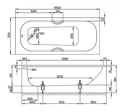 Стальная ванна Bette Form 150х70 2941-000ADARPLUS с антискользящим покрытием