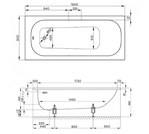 Стальная ванна Bette Form 190x80 2951-000 AD PLUS AR с шумоизоляцией, антискользящим и антигрязевым покрытием