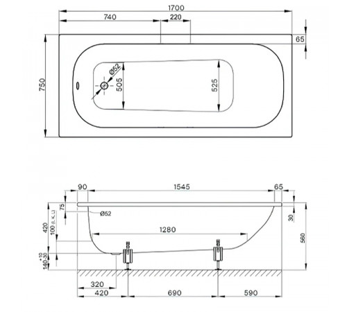 Стальная ванна Bette Form 170x75 2947-000 AD, PLUS с шумоизоляцией и антигрязевым покрытием