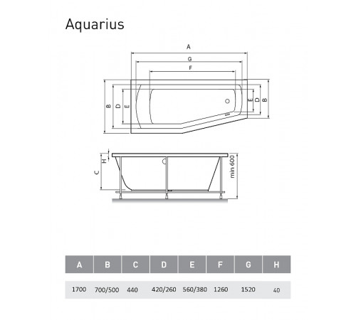 Акриловая ванна Relisan Aquarius 170x70 L Гл000023277 без гидромассажа