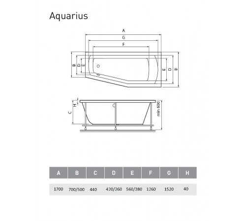 Акриловая ванна Relisan Aquarius 170x70 R Гл000023278 без гидромассажа