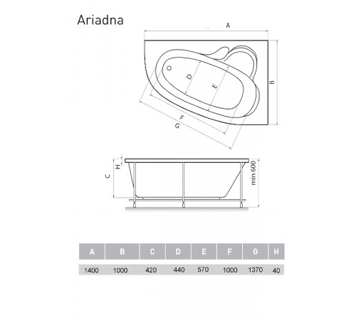 Акриловая ванна Relisan Ariadna 140x100 R Гл000000952 без гидромассажа