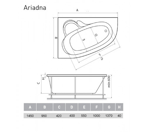 Акриловая ванна Relisan Ariadna 145x95 L Гл000001415 без гидромассажа