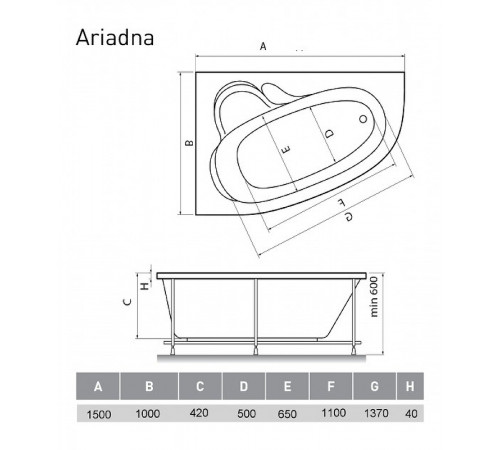 Акриловая ванна Relisan Ariadna 150x100 L Гл000000533 без гидромассажа