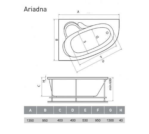 Акриловая ванна Relisan Ariadna 135x95 L Гл000001460 без гидромассажа