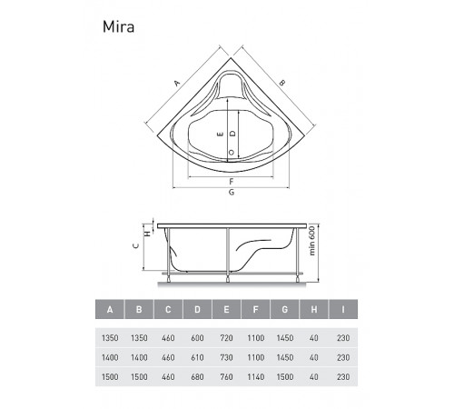 Акриловая ванна Relisan Mira 140x140 Гл000000546 без гидромассажа