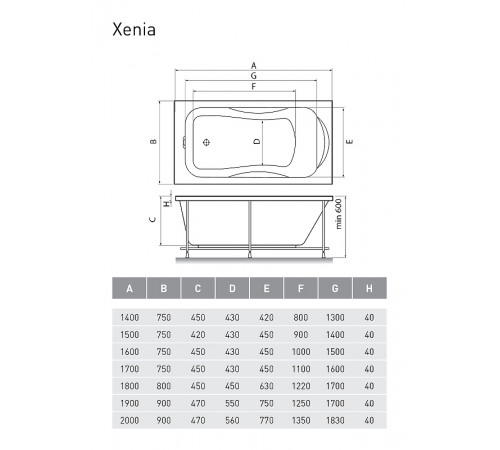 Акриловая ванна Relisan Xenia 190x90 Гл000000552 без гидромассажа