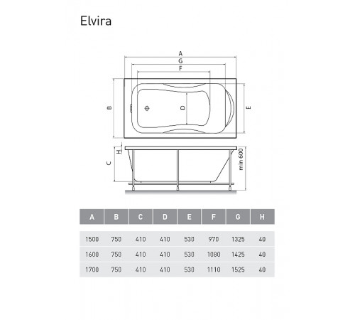 Акриловая ванна Relisan Elvira 150x75 Гл000000978 без гидромассажа