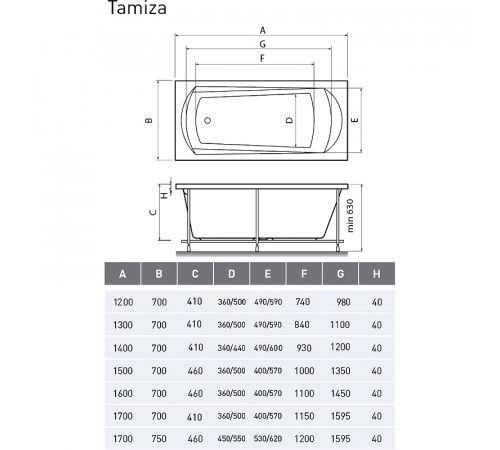 Акриловая ванна Relisan Tamiza 120x70 Гл000024605 без гидромассажа