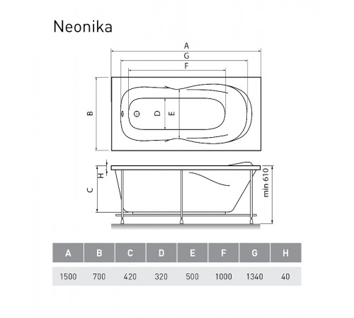 Акриловая ванна Relisan Neonika 150x70 Гл000000963 без гидромассажа