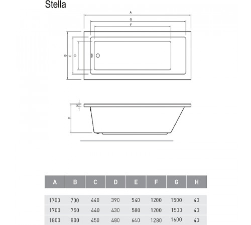 Акриловая ванна Relisan Stella 180x80 Гл000026030 без гидромассажа