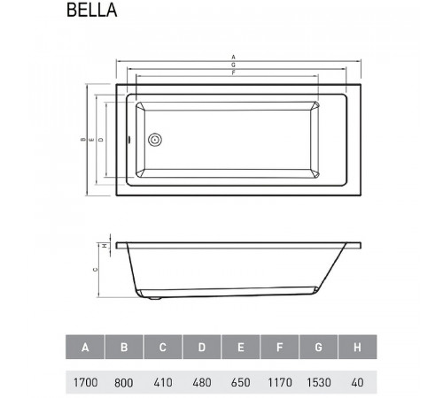 Акриловая ванна Relisan Bella 170x80 Гл000026031 без гидромассажа