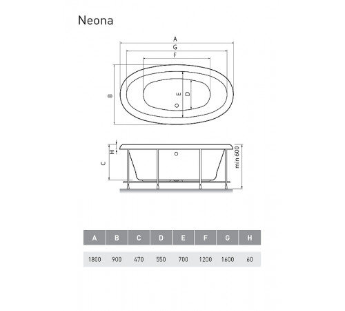 Акриловая ванна Relisan Neona 180x90 Гл000000548 без гидромассажа