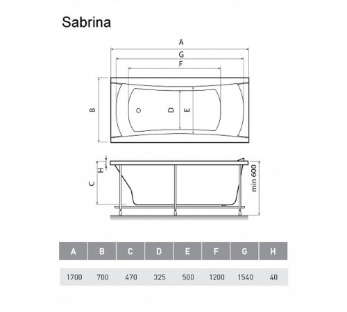 Акриловая ванна Relisan Sabrina 170x70 Гл000024804 без гидромассажа