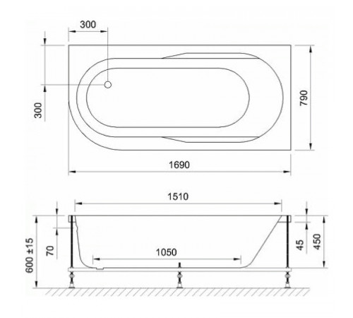 Акриловая ванна BellSan Амира 170х80 R 4627171531131 с гидромассажем