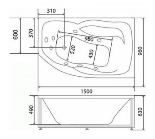 Акриловая ванна BellSan Сати 150х100 R 4627171531445 с гидромассажем