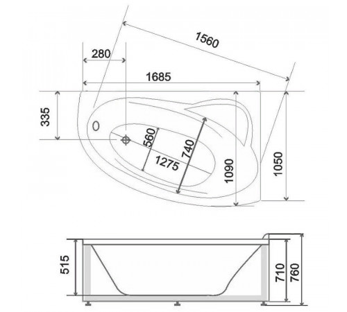 Акриловая ванна BellSan Глория 170х109 L 4627171531193 с гидромассажем