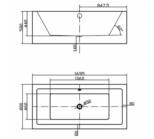 Акриловая ванна Swedbe Vita 170x80 8824 без гидромассажа