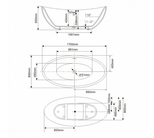 Акриловая ванна Swedbe Vita 170x80 8805 без гидромассажа