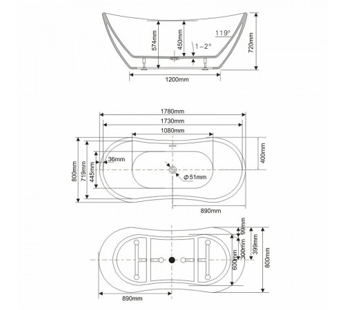 Акриловая ванна Swedbe Vita 178x80 8803 без гидромассажа