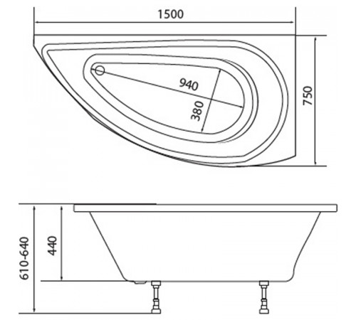 Акриловая ванна 1MarKa Piccolo 150x75 L 01пк1770л без гидромассажа