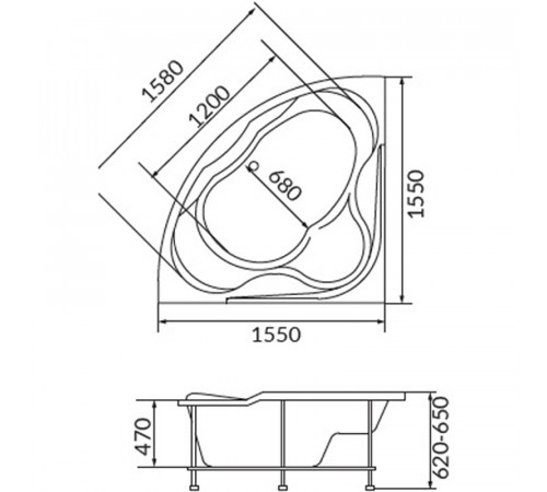 Акриловая ванна 1MarKa Luxe 155x155 01лю1515 без гидромассажа