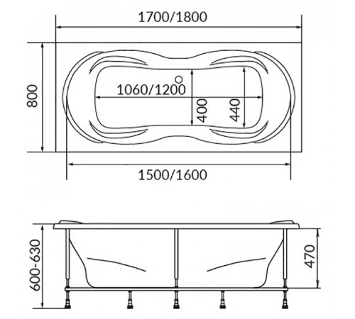 Акриловая ванна 1MarKa Dinamica 180x80 01ди1880 без гидромассажа