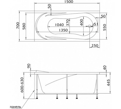 Акриловая ванна 1MarKa Medea 150x70 01ме1570 без гидромассажа