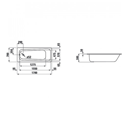 Стальная ванна Laufen Pro 170x70 2.2495.0.600.040.1 с антискользящим покрытием