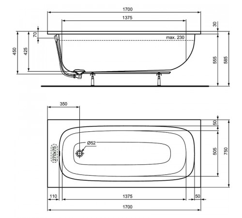 Акриловая ванна Ideal Standard I.Life 170x75 T476001 без гидромассажа