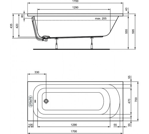 Акриловая ванна Ideal Standard Simplicity 170x70 W004401 без гидромассажа