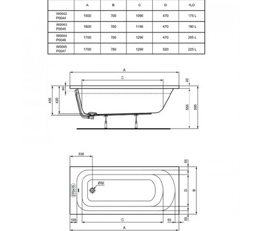 Акриловая ванна Ideal Standard Simplicity 170x75 W004501 без гидромассажа