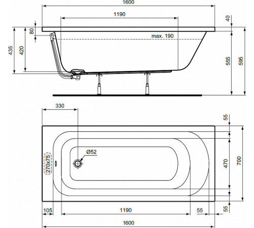 Акриловая ванна Ideal Standard Simplicity 160x70 W004301 без гидромассажа