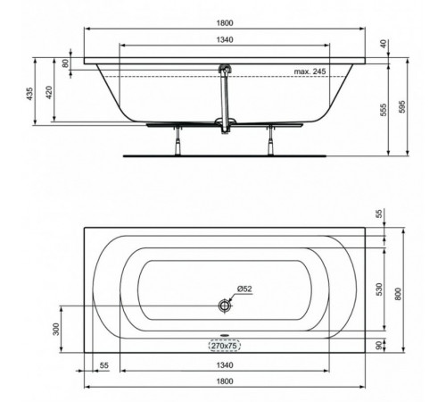 Акриловая ванна Ideal Standard Simplicity Duo 180x80 W004601 без гидромассажа