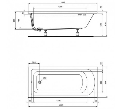 Акриловая ванна Ideal Standard Hotline 180х80 K274801 без гидромассажа