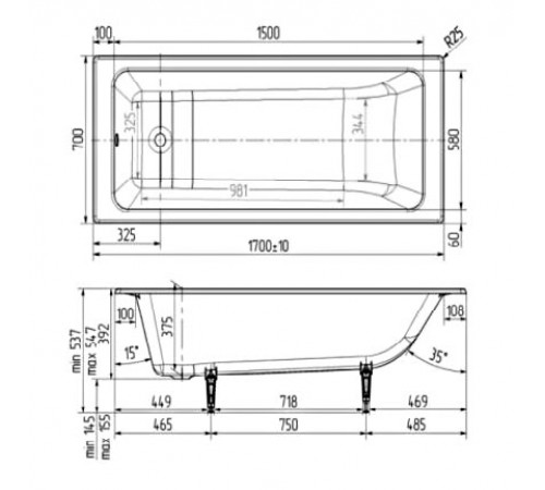 Чугунная ванна Wotte Line 170x70 БП-э00д1467 без антискользящего покрытия