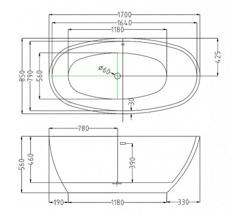 Акриловая ванна Esbano Sophia 170x85 ESVASOPHB Черная Белая без гидромассажа