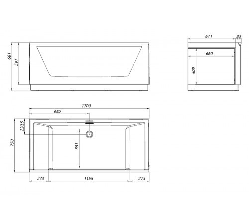 Акриловая ванна Aima Design Neo 170x75 01нео1775с1с без гидромассажа