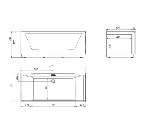 Акриловая ванна Aima Design Neo 170x75 01нео1775с1с без гидромассажа