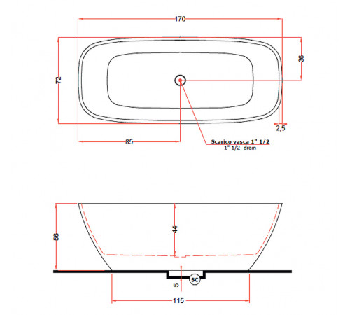 Ванна из искусственного камня Gruppo Treesse Brio 170x72 V297BL без гидромассажа