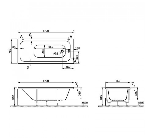 Акриловая ванна Vitra Optimum Neo 170x70 64530001000 без гидромассажа