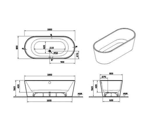 Акриловая ванна Vitra Geo180x80 65380006000 без гидромассажа